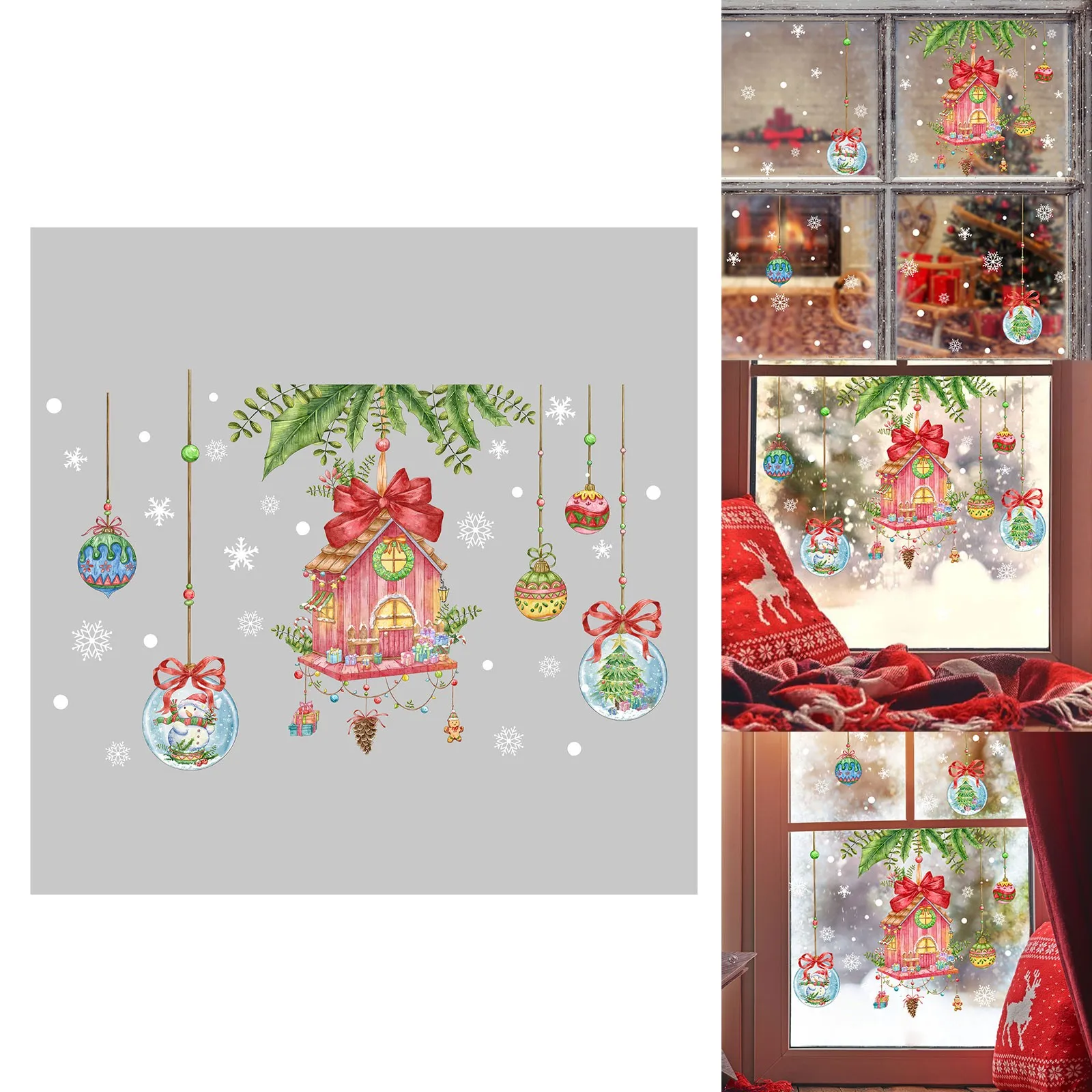 Cartoon Merry Christmas Window Stickers Babbo Natale Xmas Tree Unicorn Glass Decal Decorazioni Natalizie Per La Casa 2024 Capodanno