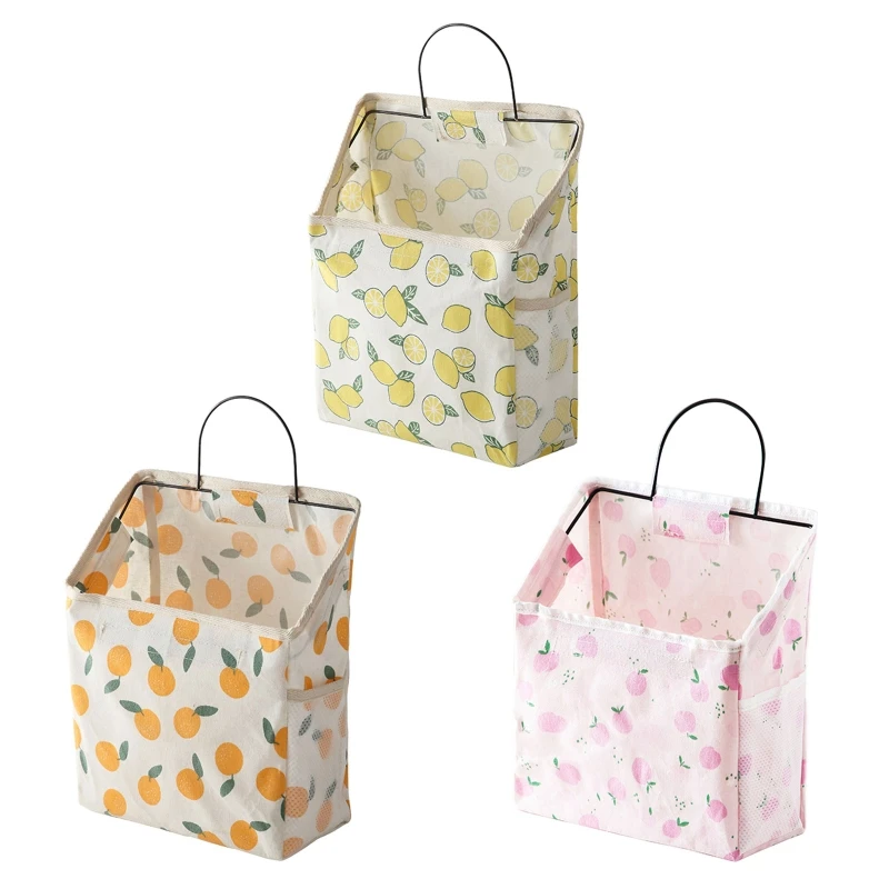 

Hanging Storage Bag Cartoon Fruit Pattern Canvas Box Container for Home Bedroom Bathroom Wall Multifunctional 203C