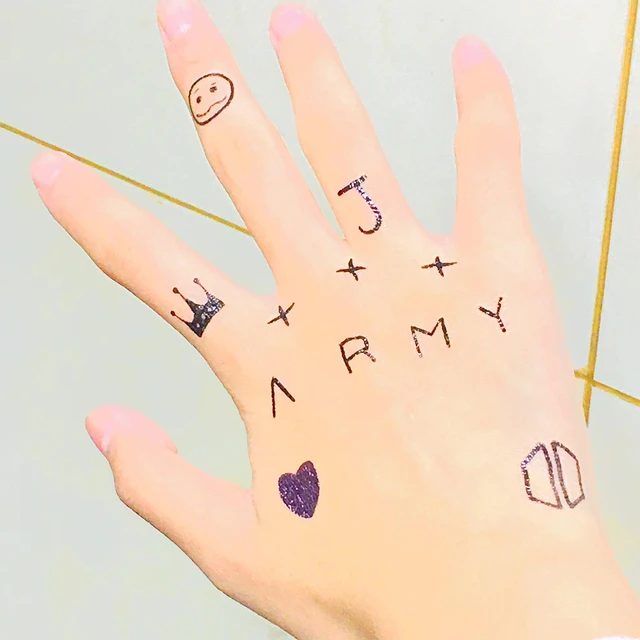 BTS Jungkook tattooed hand pin badge. JK Bangtan. Purple kpop gift, ARMY  logo | eBay