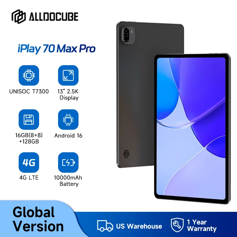 ALLDOCUBE iPlay 70 Max Pro Tablet 13'' 2.5K Dsiplay Unisoc T7300 16GB RAM 128GB ROM Android16 10000mAh 4G LTE Tablet 1