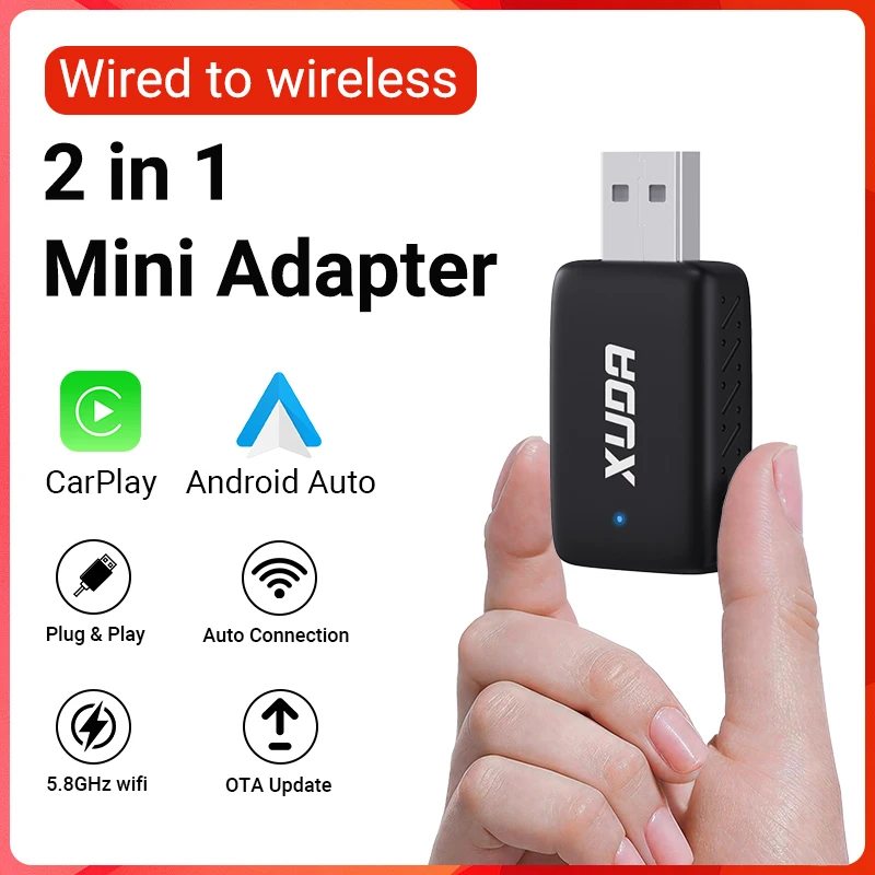 New Wired to Wireless CarPlay and Android Auto 2 in 1 Mini Adapter 5GHz WiFi5 for 99% Original Wired CarPlay/Auto Cars