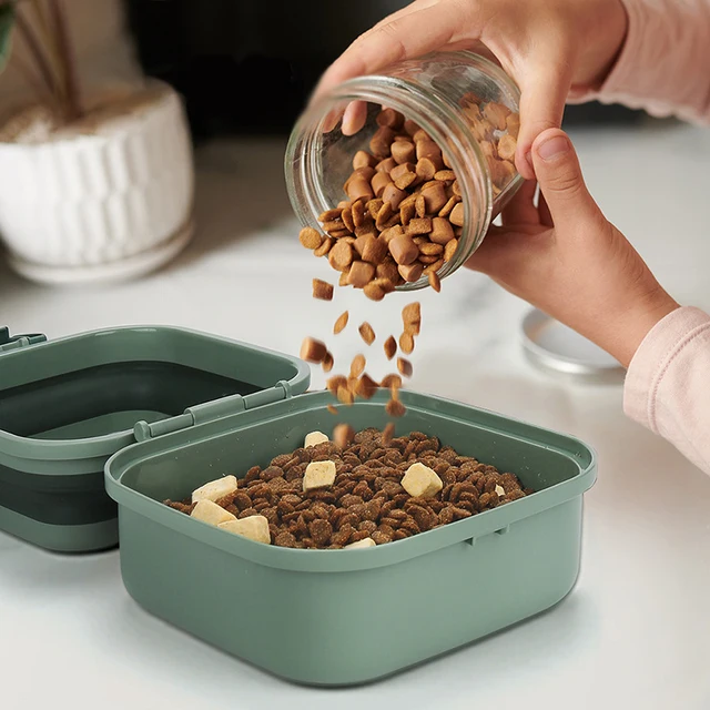Portable Thickened Folding Pet Double Bowls Tableware Travel Dog Feeder Bowls 2-in-1 Pet Outdoor Travel Supplies 2