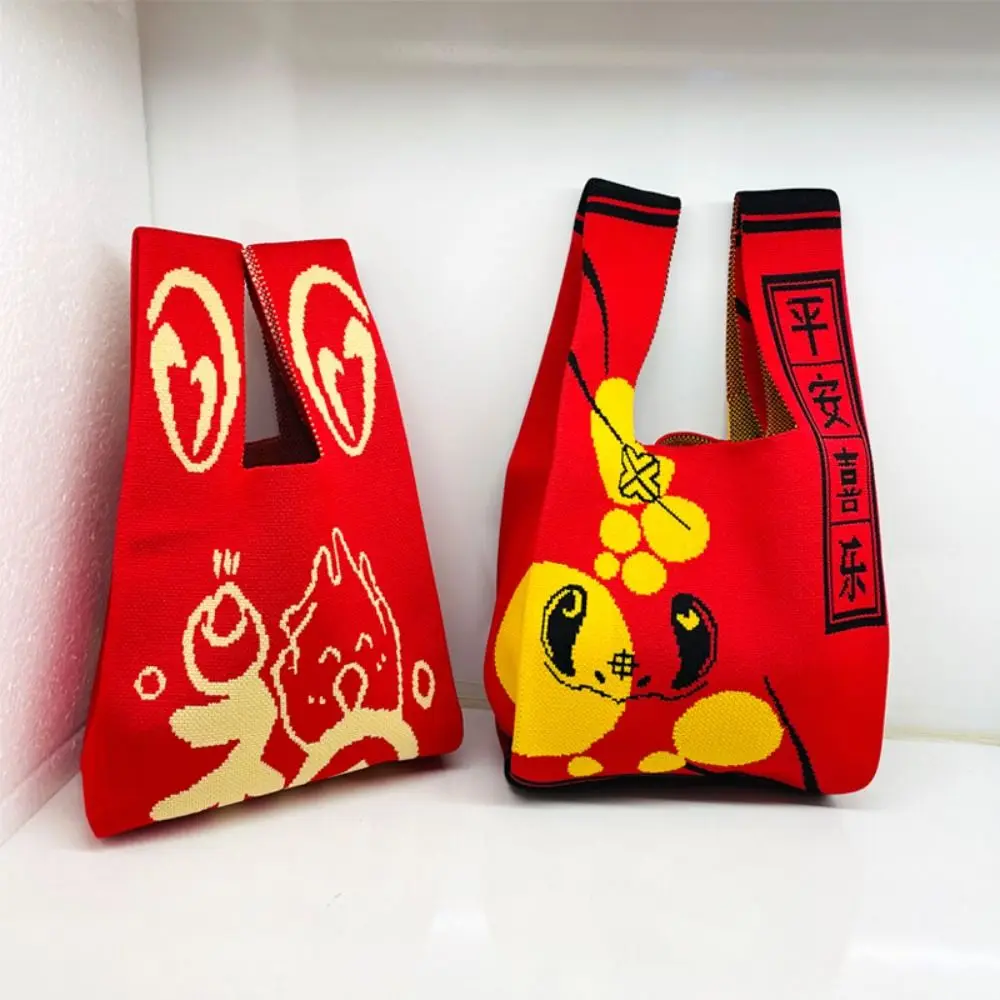 

Knitted Knot Wrist Bag Casual Handmade Chinese Style Handbag Large Capacity Tote Bag Women Girls