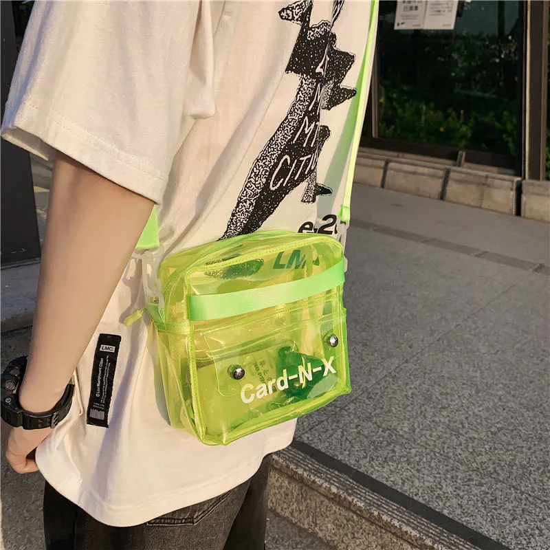 Green Neon Bag Clear Jelly Tote Bag Clear Messenger Bag 