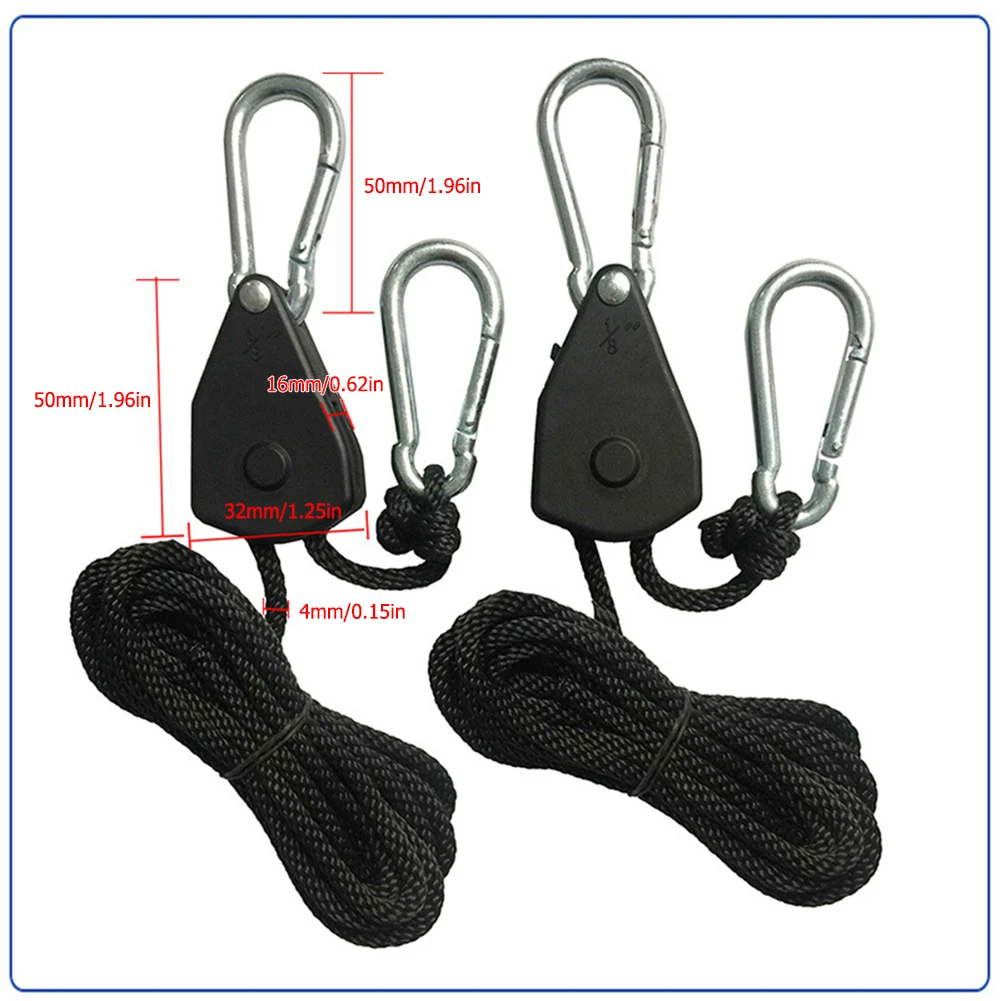 1/2/4/6/8/10/12/14/16pcs Lock Tie Down Strap 1/8 Lift Pulley Lifting Pulley Hook 1.6M Lamp Pulley Ropes Pulley Sky Curtain Tent