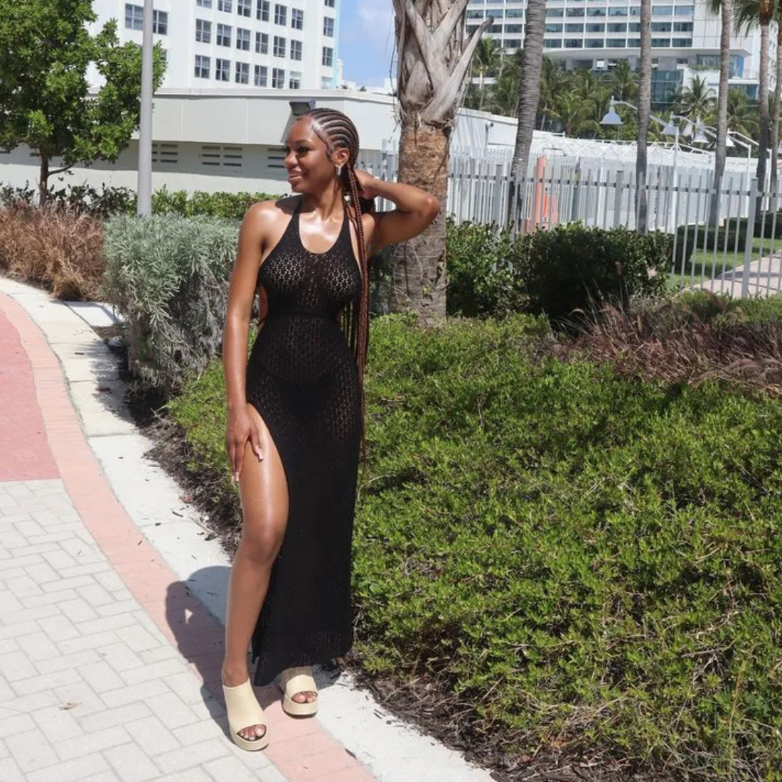 Vestidos de punto con abertura lateral para mujer, vestidos de fiesta de verano para playa y vacaciones, vestido ajustado con espalda descubierta, vestido largo de punto con abertura lateral