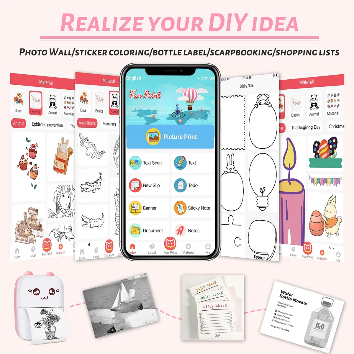 C9 휴대용 미니 열전사 프린터 |   200Dpi 무선 BT, 사진 및 라벨 인쇄, USB 충전, 잉크리스, 여행에 이상적