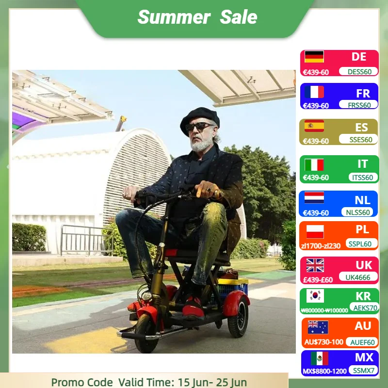 3 Wheel Adult Mini Electric Tricycle Foldable For Senior Dual Motor 600W Travel Folding Electric Scooter For Old People Disabled