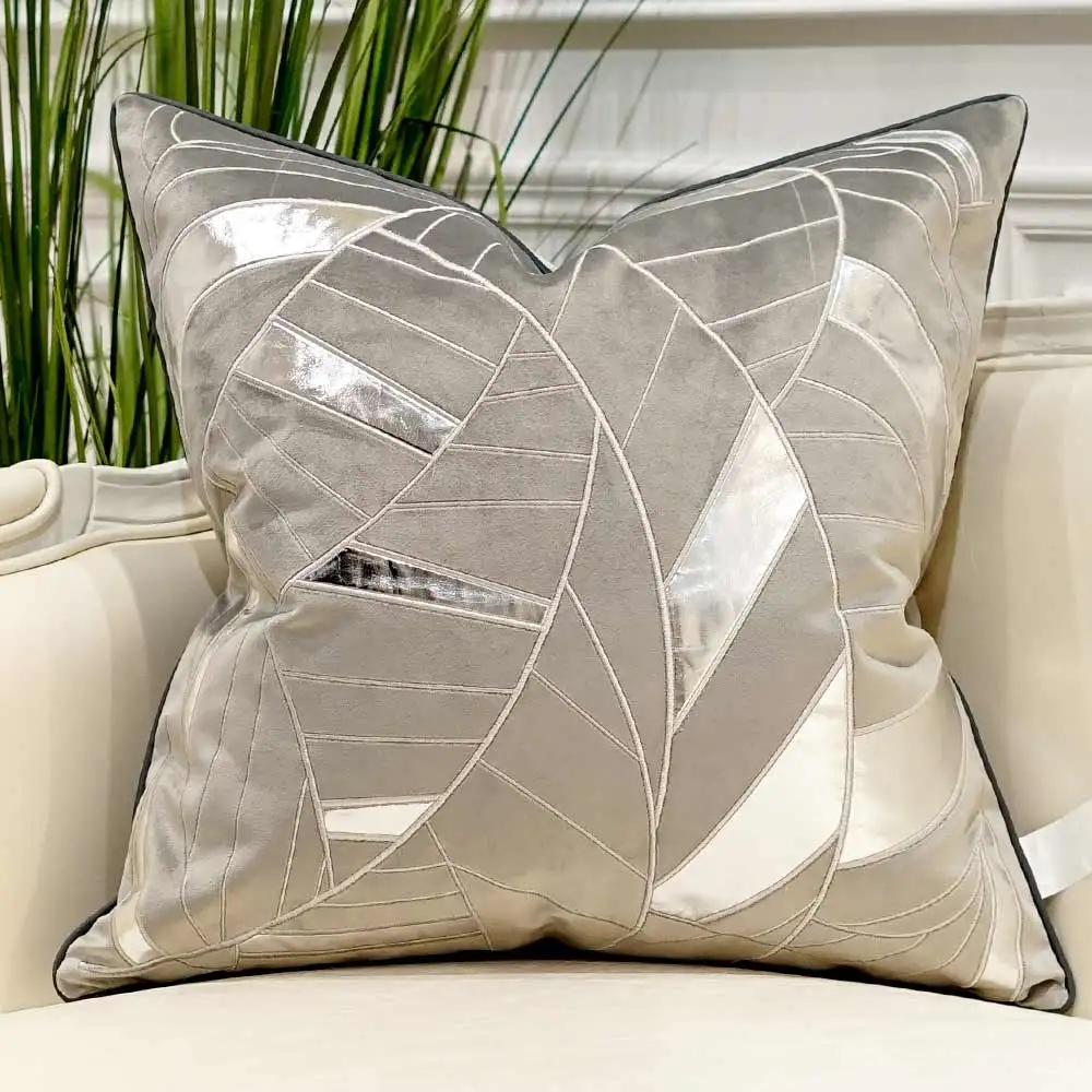 Aeckself Grey Gold Plaid Geometric Throw Pillow Cover 18x18 Inch, Soft  Velvet Embroidery Cushion Case Luxury Modern Square Decorative Pillow with