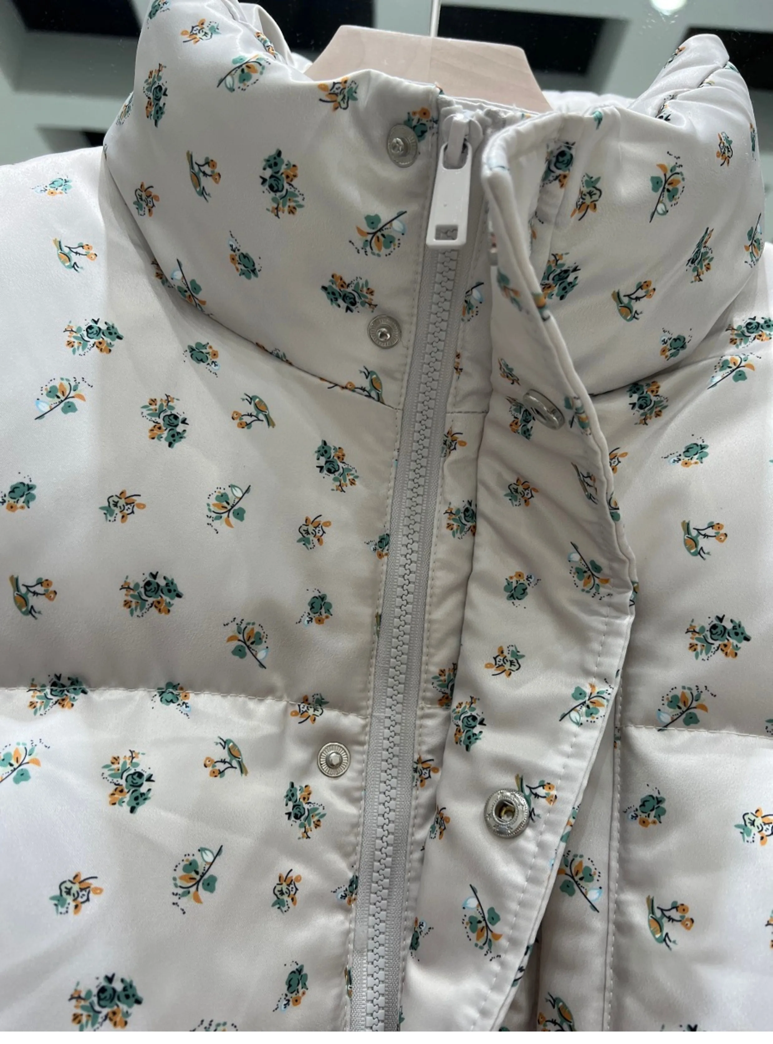 Korean Style Women's Stand-up Collar Down Jacket 2023 Winter New woman Digital Printing Satin Floral Short White Duck Down Coats