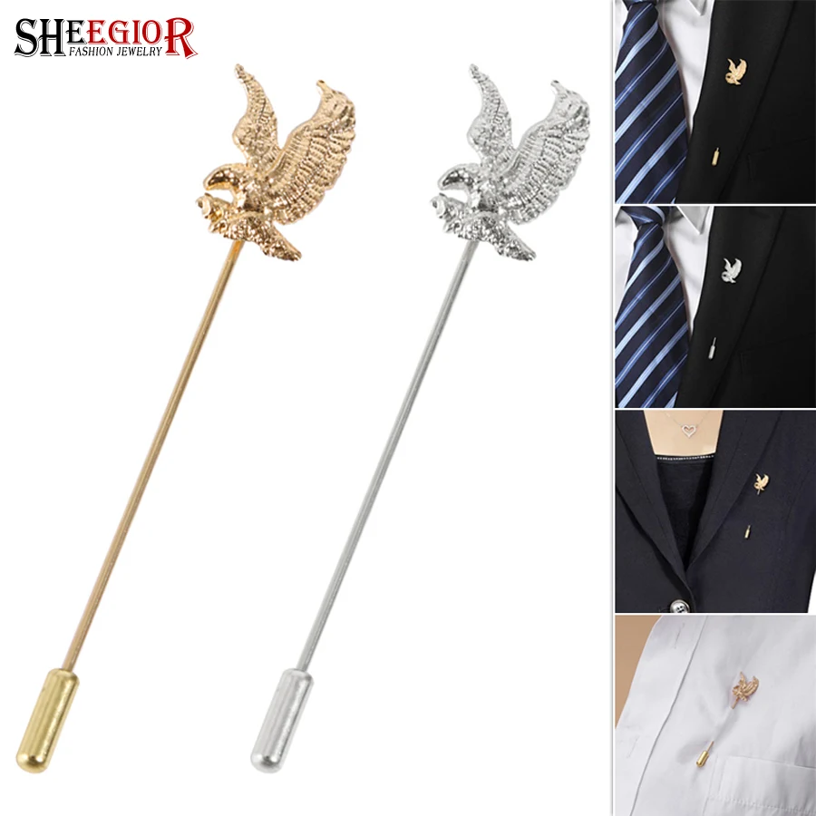

Simple Small Eagle Brooch Men Badge Long Pins Alloy Needle Brooches Women Accessories Fashion Clothing Ornaments Friendship Gift