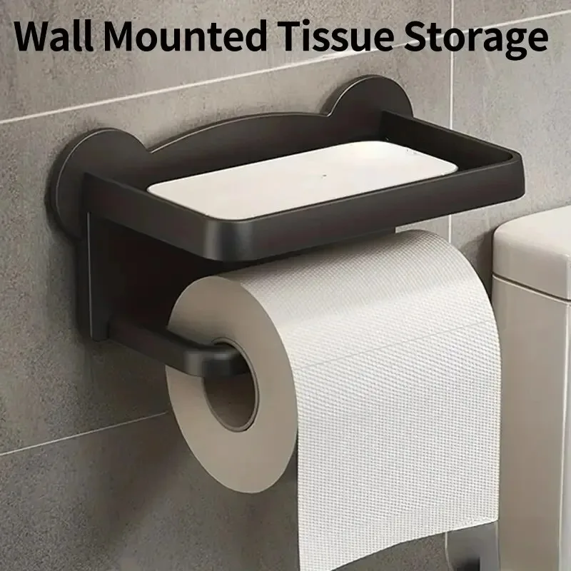 Toilet Paper Rack Punch Free Wall Mounted Tissue Storage Paper Roll Shelf Holder Restroom Box Shelve Multi Functional Phone Placement