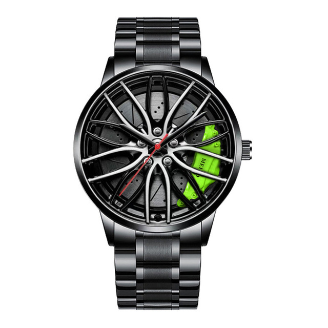for Men Waterproof Vacuum Plating Strap with Car Wheel Rim Hub Design Sport Automatic Quartz Wristwatch
