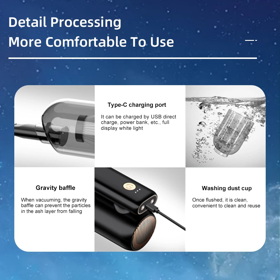 Portable 180 Rotation Car Vacuum Cleaner for Home Car Use 9200PA Suction Power Cleaning Device