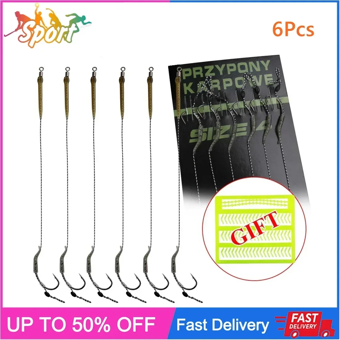 6Pcs Carp Fishing Rigs Curved Barb Leader Hooks With Boilie Bait Rig ...