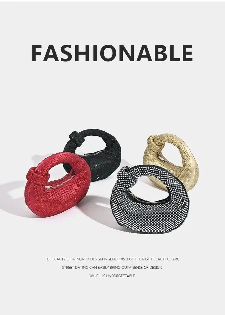 New Small Niche Design Diamond Dumpling Handbag Women's Socialite Style Evening Event Casual Versatile Handbag Water Diamond Bag