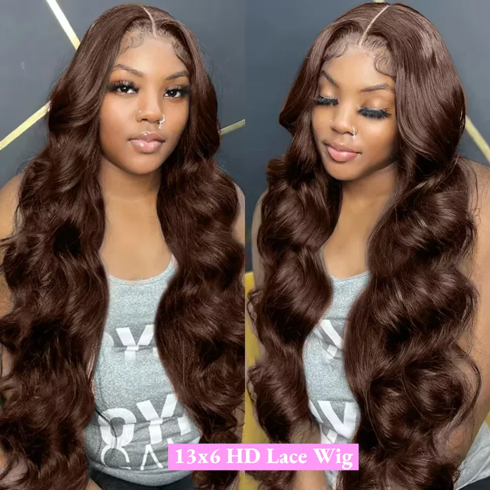Schokoladenbraune 46 Zoll Body Wave Echthaar-Perücken 13x6 HD Lace 220 Dichte Brasilianische Haarperücke 13x4 HD Lace Frontal Perücke für Frauen – Detail 4