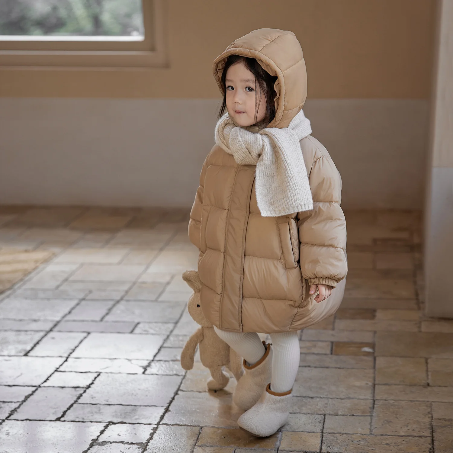Winter Girls 3-10 Years Cute Bear Thick Warm Hooded Parkas Kids Children Coat Outerwear Two Colors