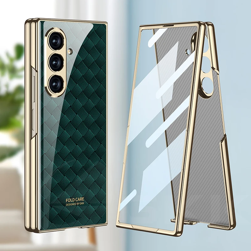 Luxury Painted Tempered Glass Case For Samsung Galaxy Z Fold 7 6 5 Outer Screen
