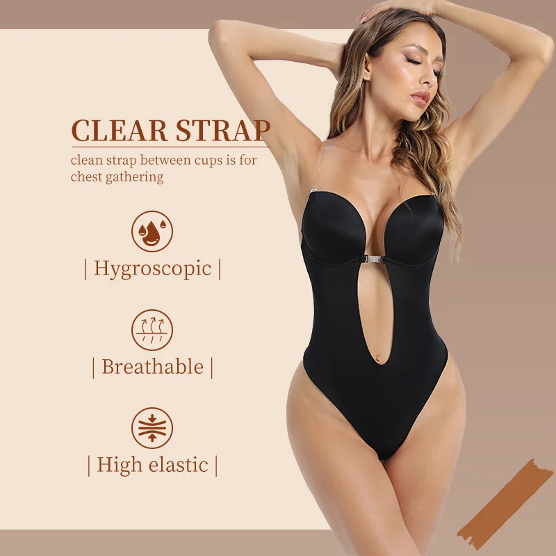 Women Backless Underwear Bodysuit Strapless Deep V-Neck Invisible Full Body  Shapewear for Wedding Push Up Bra Thong Open Crotch - AliExpress