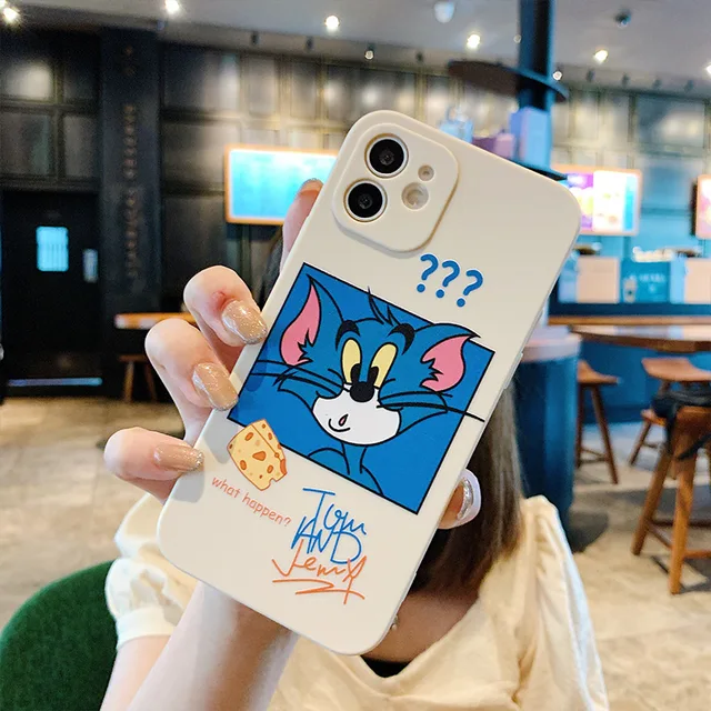 Cartoon Cute Cat Mouse Cases For iPhone 13 12 Pro Max Mini 11 Pro Max X XR XS MAX SE 2020 8 7 6 6S Plus 5 Silicone Phone Cover Whtie SK-48