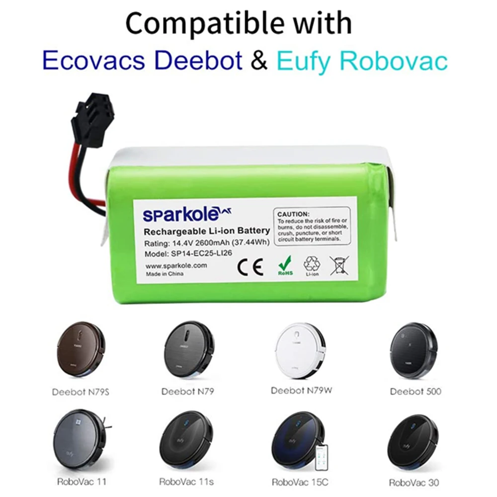 bateria conga 990 1090 950 cecotec 14.4V 4.0Ah Li-ion battery for Ecovacs  Deebot DN621 601/605 Eufy RoboVac 35C Panda i7 V710 - AliExpress