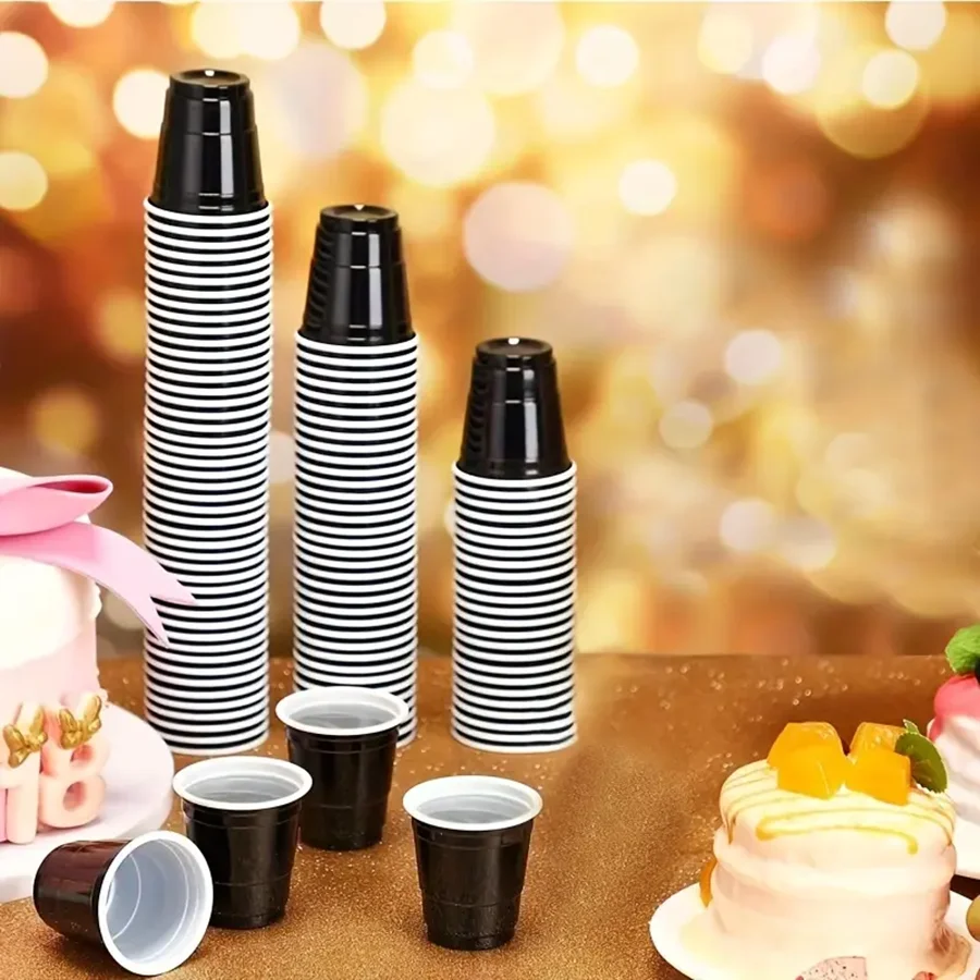 10/50/100pcs 2 Oz Mini Plastic Shot Cups Black/pink Suitable For Party Wine Tasting Condi