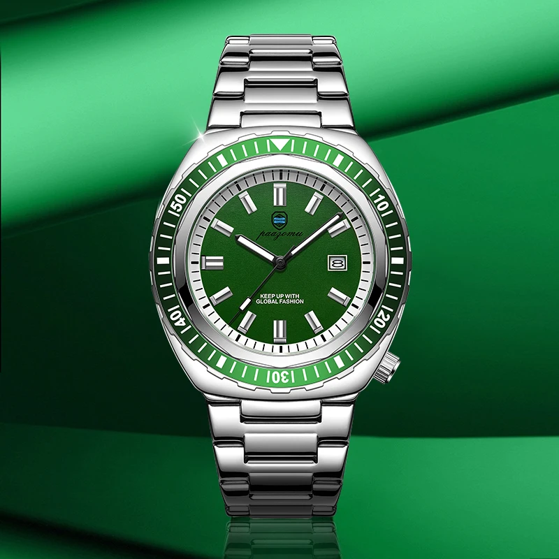 Montre homme de luxe, style business, date, jour de la semaine, étanche, lumineuse, bracelet sport en acier inoxydable, mouvement à quartz._voghion.com