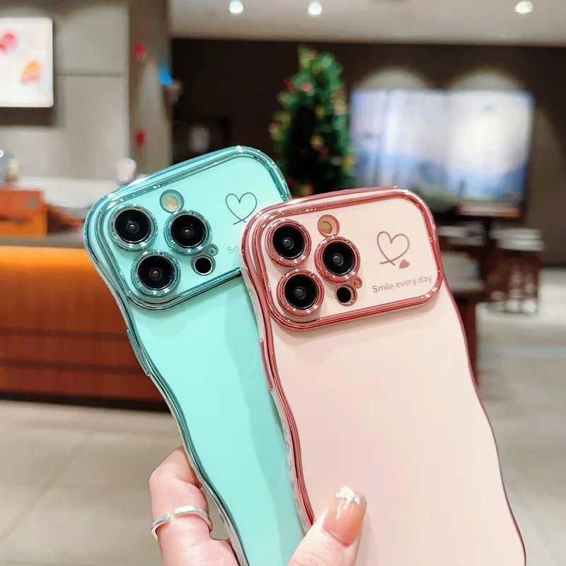 Wave Plating Love Heart Shockproof Phone Case Back Cover