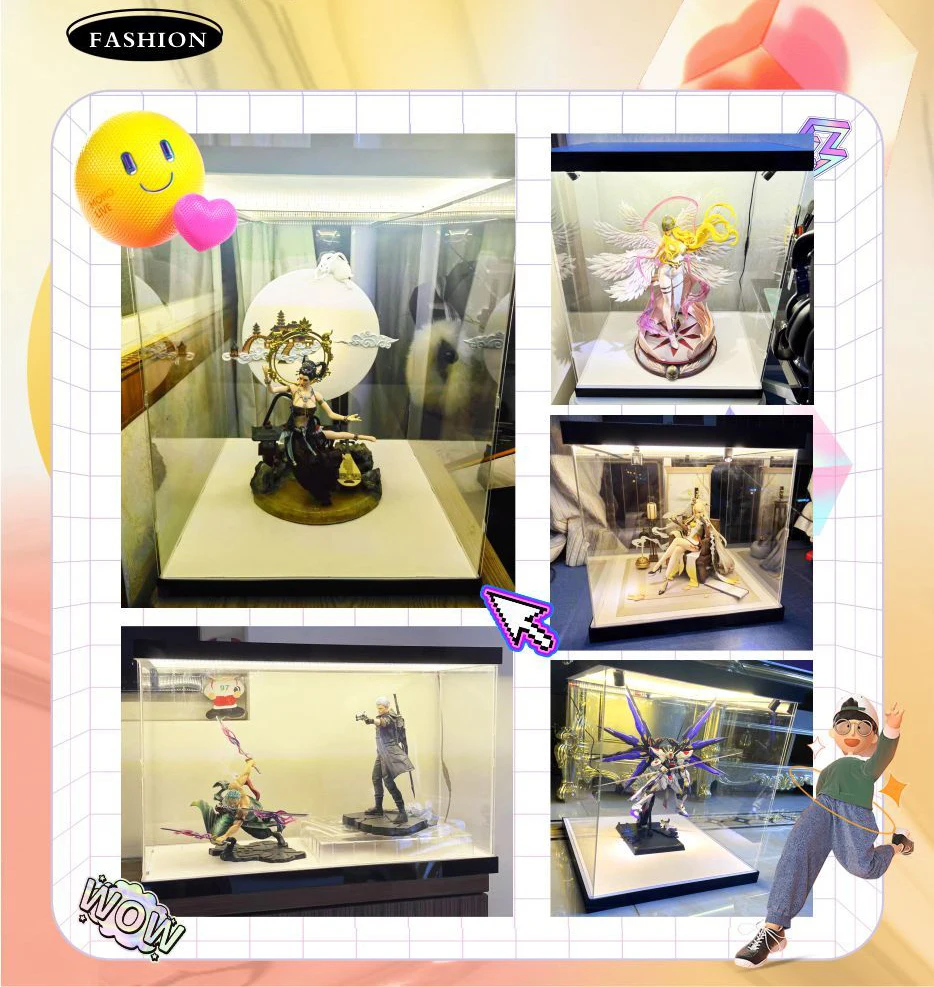 Acrylic Display Case with Light w/h Door Assemble Storage Box Organizer Dustproof Showcase for Toy/Collectibles/Figure/Lego/Car 6