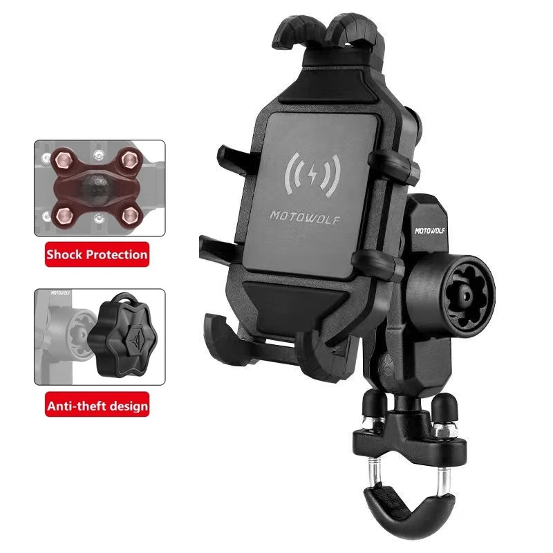 Universal Motorcycle and Bicycle Phone Holder with Fast Charging Wireless Charger