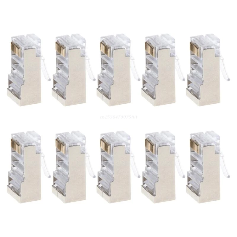 10Pcs Cat6 8-Pin RJ45 8P8C Shielded Stranded Crimp Modular Plug Connector Socket Dropship cable wire toner tracer tester