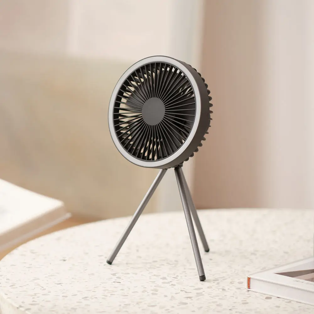 

2023 Newest USB Portable Rechargeable Fan Outdoor With Night Light Led Ceiling Camping Light Fans With Metal Tripod