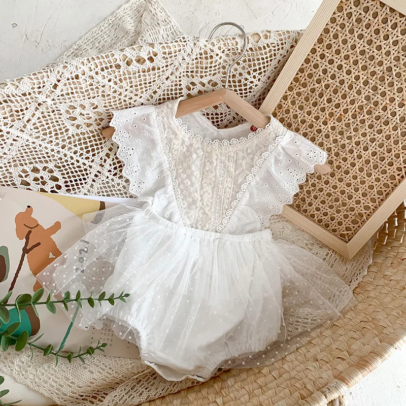 

Baby Bodysuit Elegant One Piece Infant Girls Birthday Clothes Embroidery Lace Body Neonata Estivo Clothes For Baby Girl