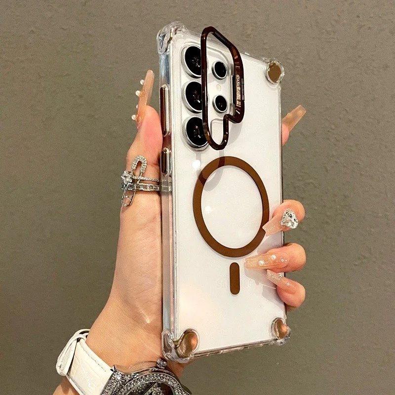 Luxury Transparent Case with MagSafe Wireless Charging Stand Cover