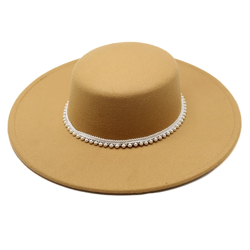 spring autumn fashion 2022 Women's cap hats pearl fedoras wide brim hat designer chapel beach elegant Wedding picture hat round 4