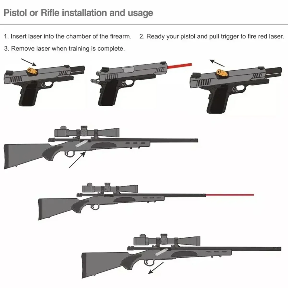 Laser Bore Sight Laser Sight Dry Fire Laser Trainer 2 in 1 9x19mm Laser Training Bore Sight 9mm 380ACP 40S&W 223Rem Laser Training Bullet Dry Fire Trainer Cartridge