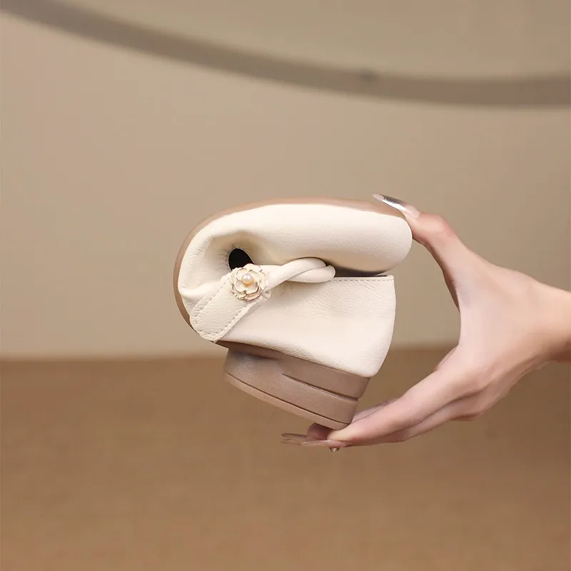 Aphixta Elegant Soft Sole Women Flats Shoes Flower Dec Shallow HooK Loop Loafers Woman Khaki Spring Shoes Round Toe Ladies Shoes