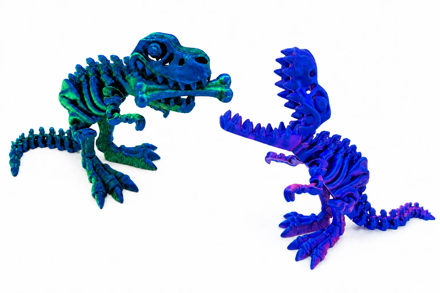 Articulated T-Rex Skeleton Dinosaur Toy with Bone Accessories, Multi-Color Gradient, Festive Gift Edition