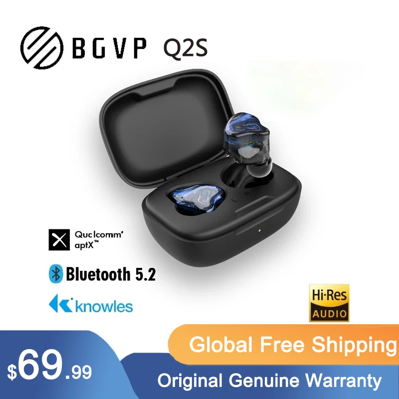 

BGVP Q2S Hybrid Technology TWS 5.2 HIFI Wireless Bluetooth Headphones Sports Binaural In Ear Gaming Earphones Earbuds With Mic