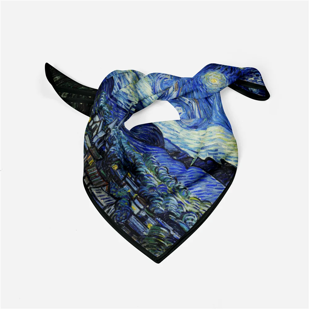 POBING Twill Seidenschal Frauen Ölgemälde Quadratische Schals Wraps Bandana Kleine Hijab Dame Foulards Krawatte Stirnband Halstuch 53CM – Detail 11