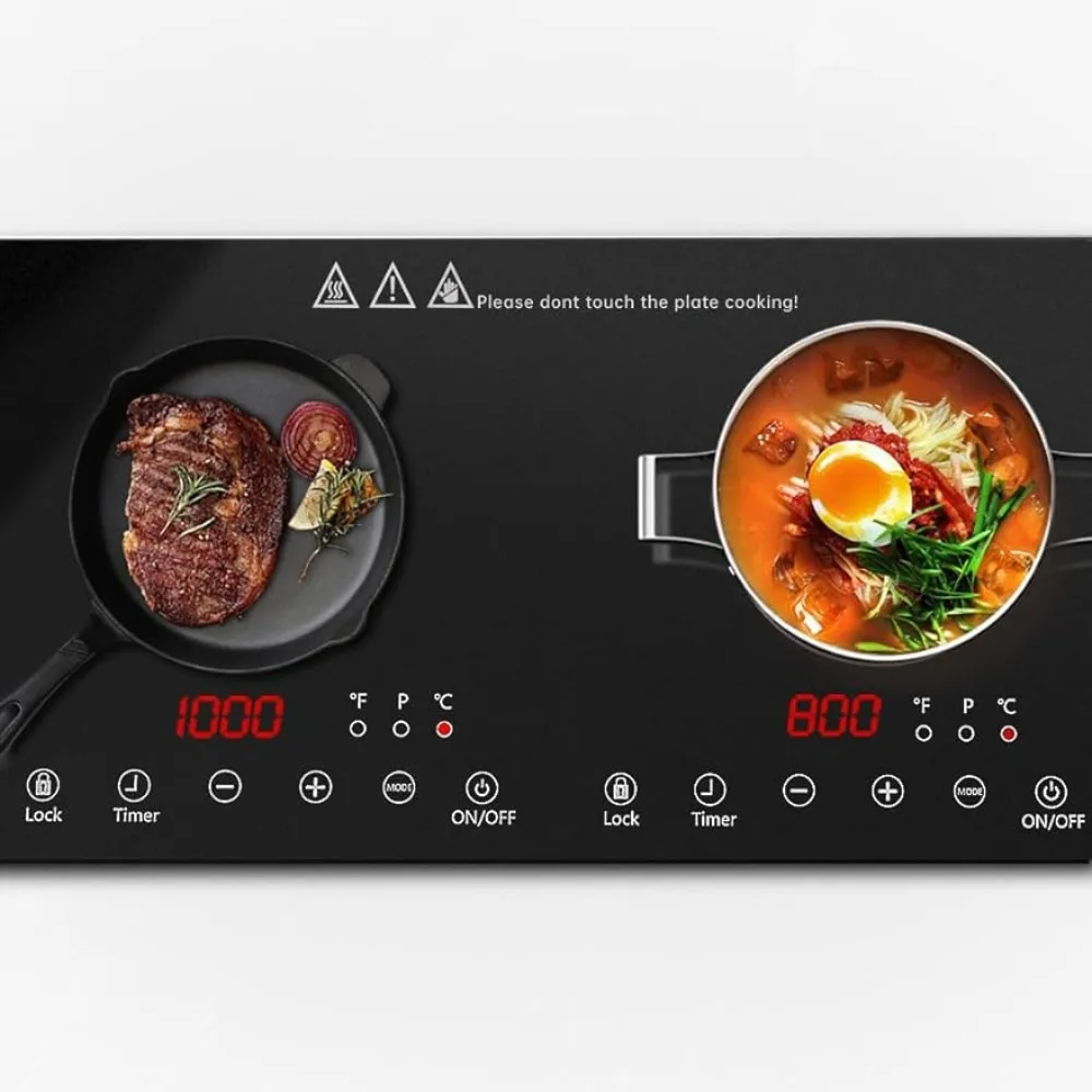 

Double Induction Cooktop, 1800W Touch Screen, 17 Power Levels 21 Temperature Setting Child Safety Lock, 3 Hours Timer
