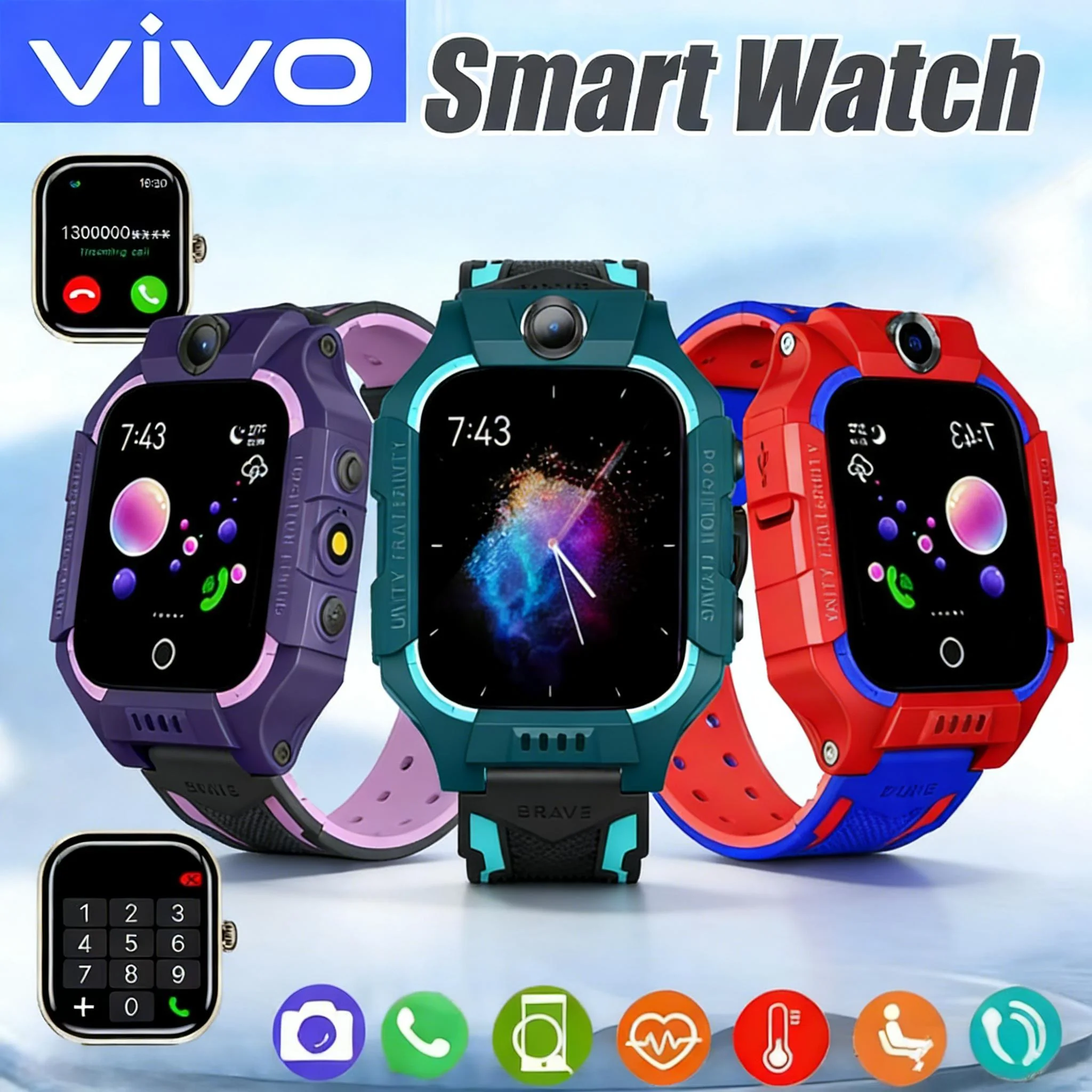 VIVO 4G enfants montre intelligente Mini enfants téléphone avec appel SOS caméra 3 en 1 dessin animé montre fille garçon anniversaire cadeau de noël 2026New