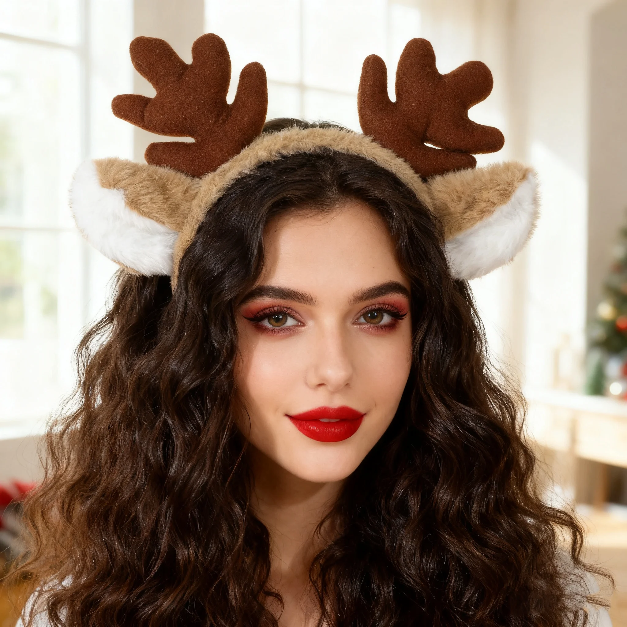 1pc Christmas Plush Antler Headband Party Headdress Antler Head Hoop Cute Cartoon Deer Ears Hair Bands Hair Accessories