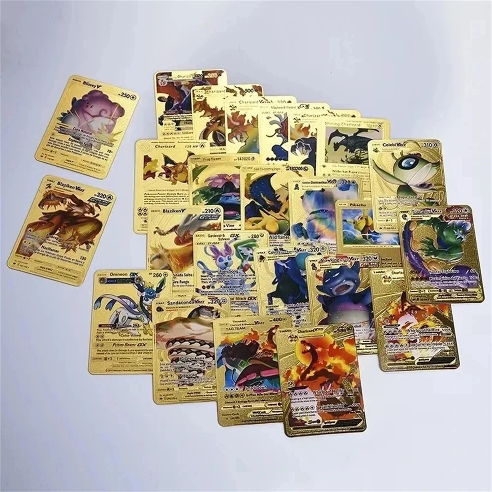 Pokemon Cards 55Pcs Pikachu Gold Silver Black Vmax GX Vstar English Spanish French German Collection Battle Toys Gifts