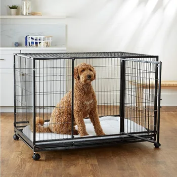 Portable Heavy Duty Stackable Dog Pet Kennel with Tray, Black, 48.2