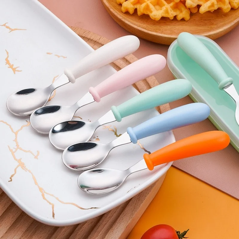 2pcs Children Spoon Forks Box Kids Stainless Steel Kids Cutlery Portable Baby Feeding Utensils Baby Spoons Tableware Set cutlery set western style cutlery set picnic cutlery set stainless steel cutlery set picnic tableware camping cutlery set baby feeding spoons