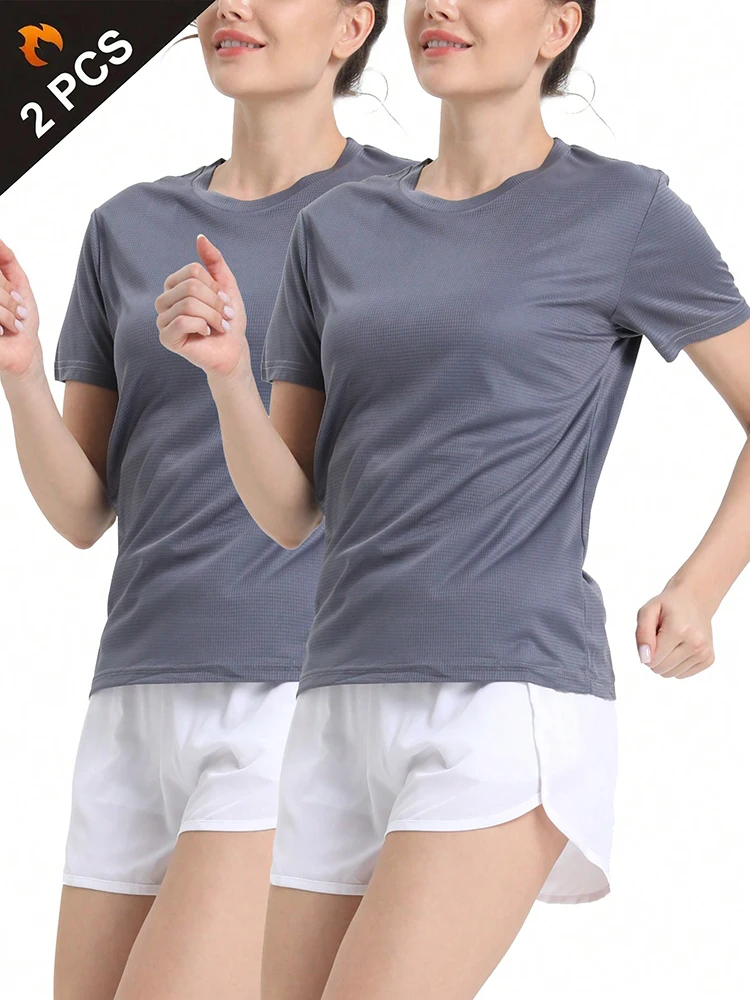 2Pcs Women's Solid Color Ultralight Quick Dry Sport T-Shirt, Breathable Lightweight Top For Fitness Training Workout Running Gym 6