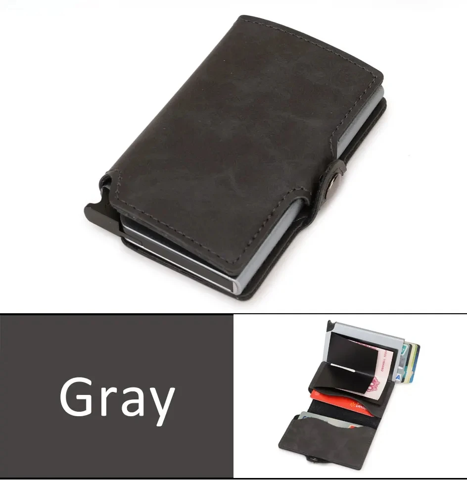 Male Leather Mini Wallet RFID Protected Credit Card Holder Wallet Smart Business Metal Purse