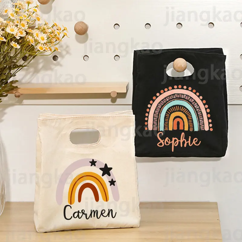 Personalised Rainbow Name Lunch Bag Thermal Insulated Bento Cooler